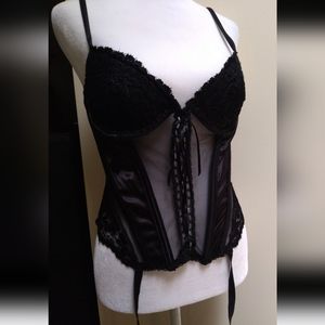 Vintage Lingerie Sexy Black Bustier Corset with Garter Straps